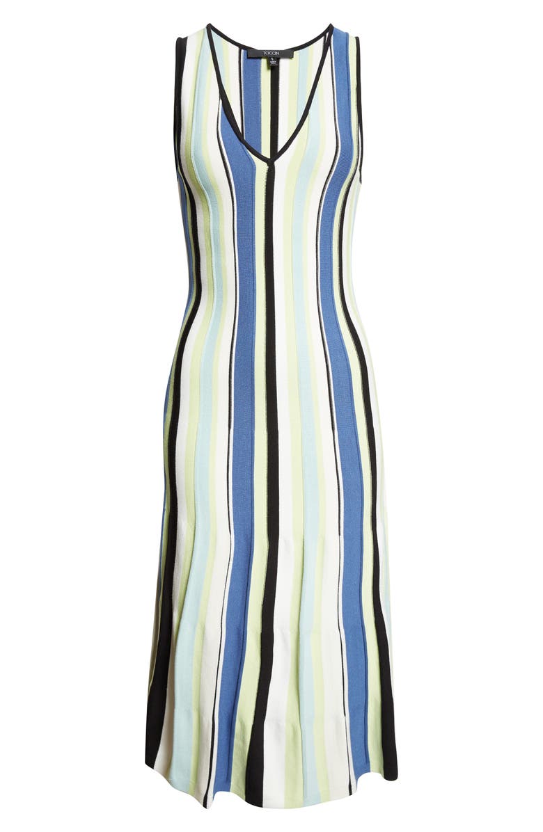 Toccin Fifi Vertical Stripe A-Line Knit Midi Dress, Alternate, color,