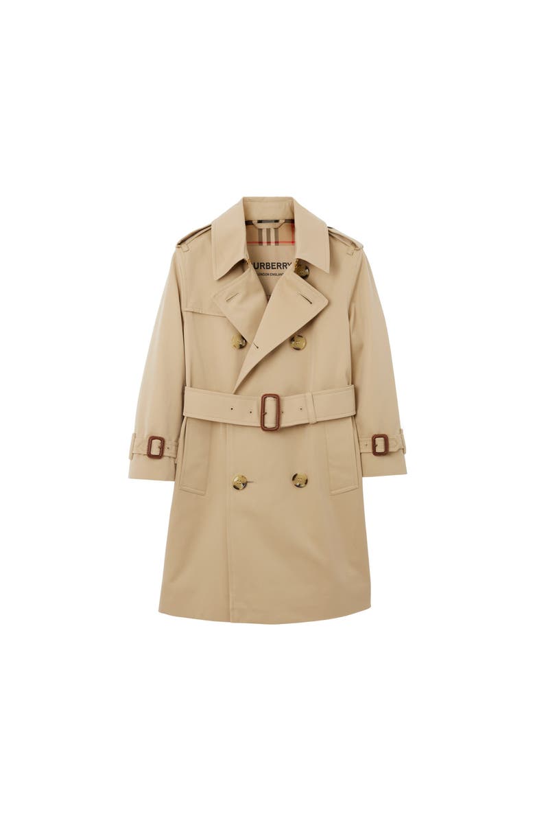 Burberry Gabardine Trench Coat, Main, color, Honey