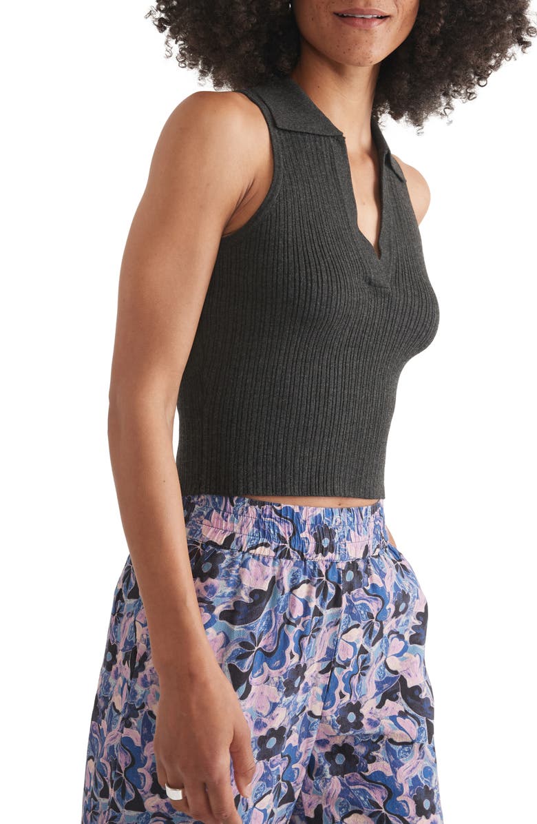 Marine Layer Amelia Rib Sleeveless Johnny Collar Crop Polo, Alternate, color, 