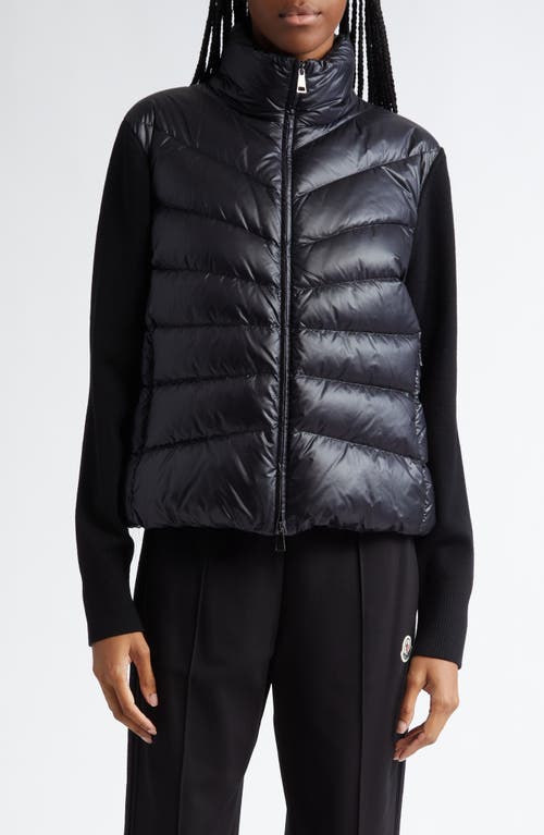 Moncler Wool Knit & Down Cardigan In Black