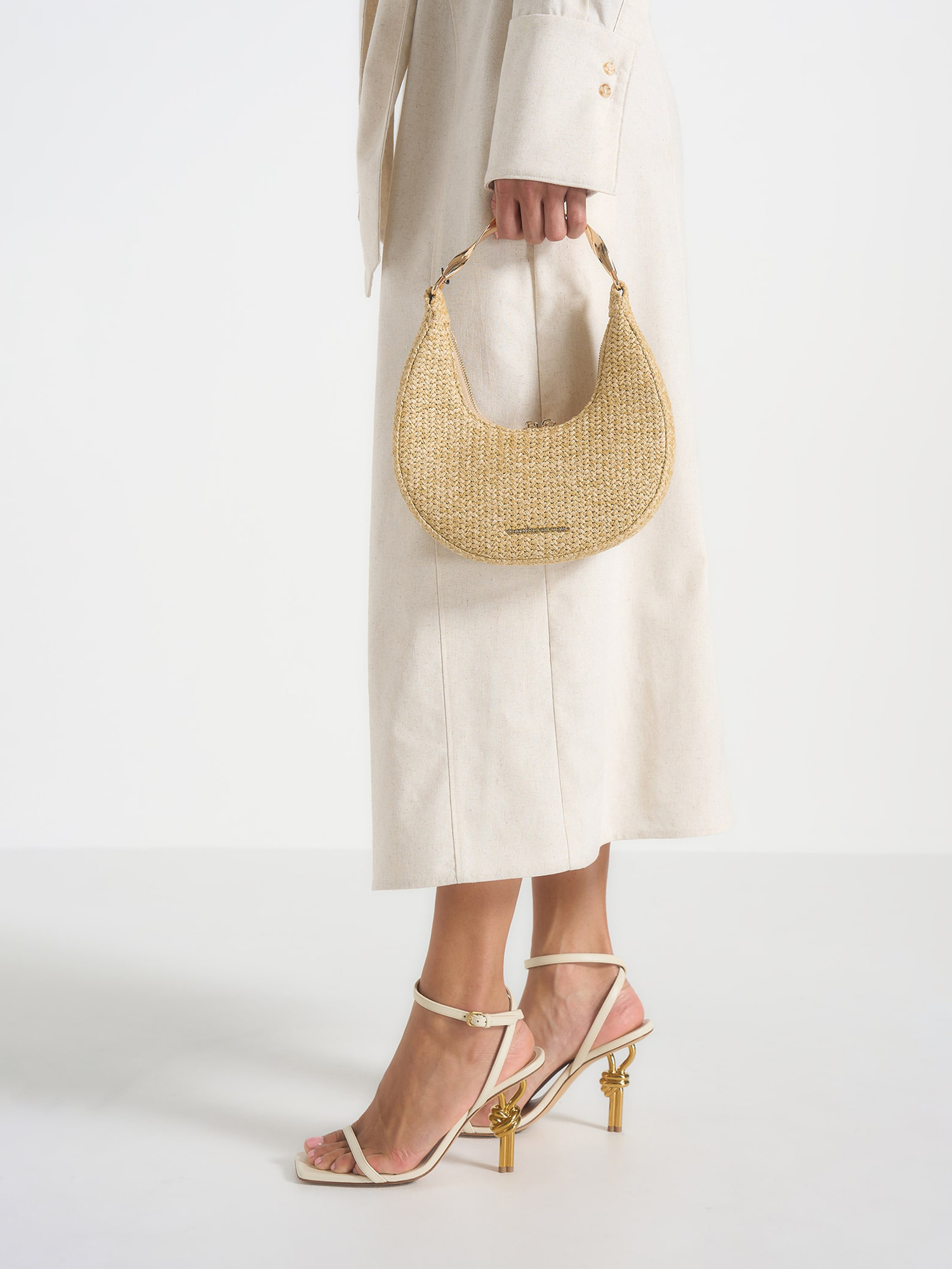 Sadie Sculpted Raffia Crescent Bag, Alternate, color, Natural