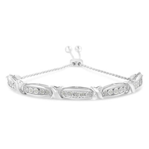 Round-Cut Diamond X & Tapered Bar Miracle-Set Bolo Bracelet - Silver