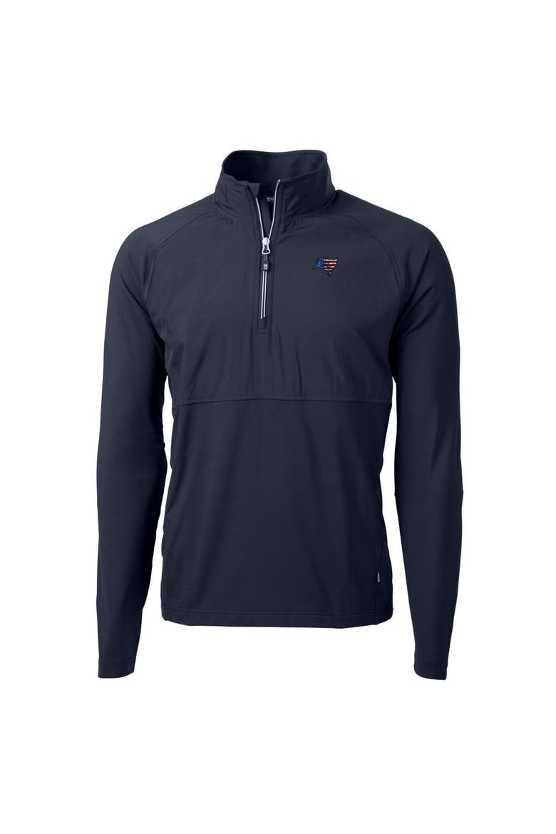 Men's Cutter & Buck Navy Tampa Bay Buccaneers Adapt Eco Knit Hybrid Recycled Quarter-Zip Pullover Top, Alternate, color, Navy