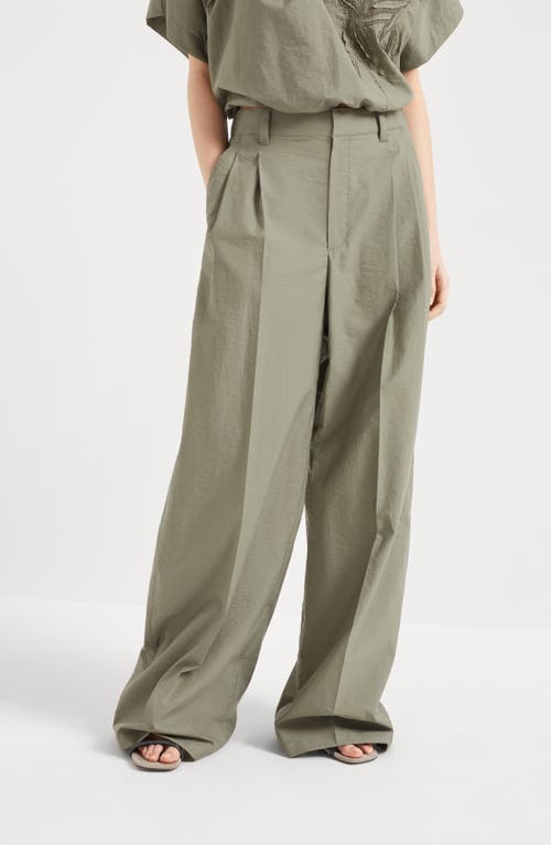 Brunello Cucinelli Techno Poplin Loose Tailored Trousers In Green