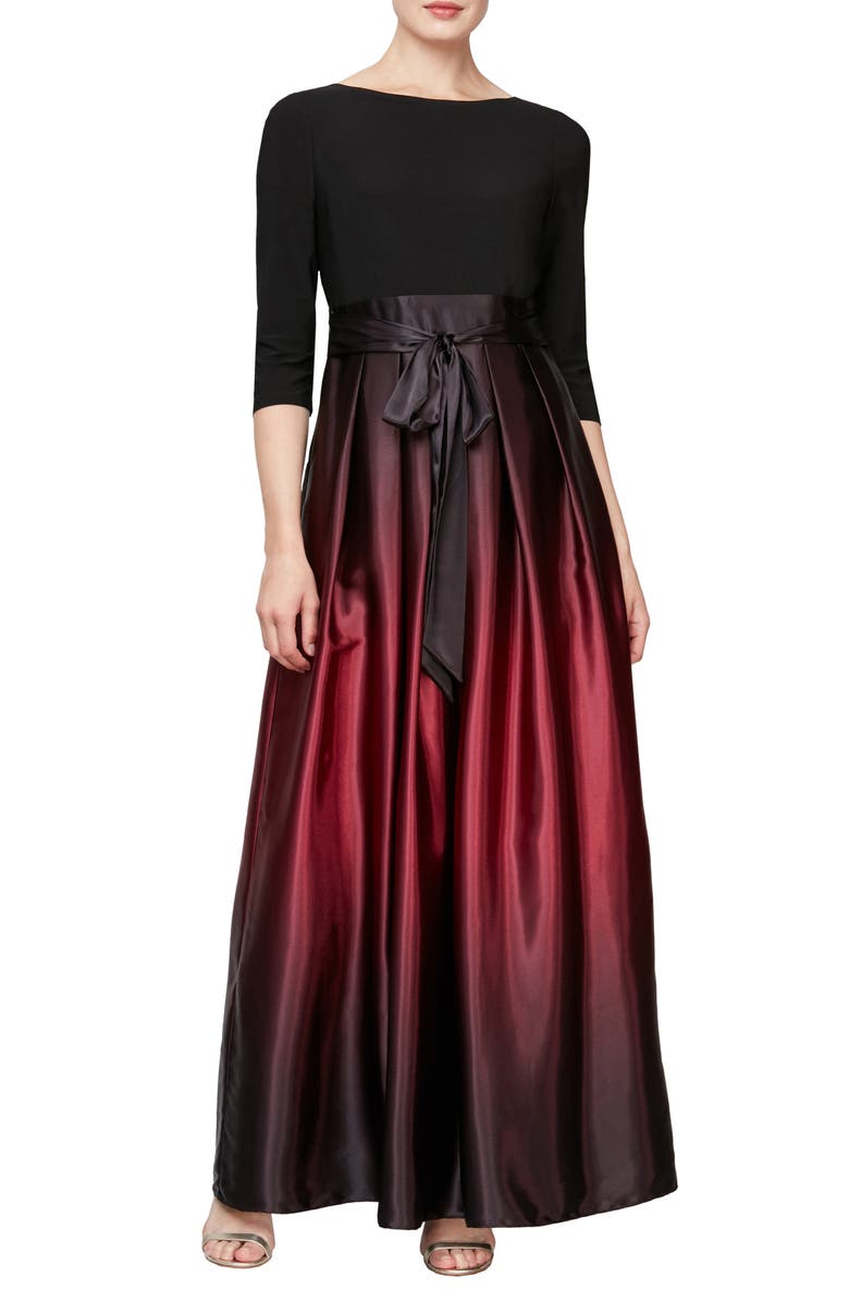 SL FASHIONS 3/4 Length Sleeve Ombre Dress, Main, color, Fig