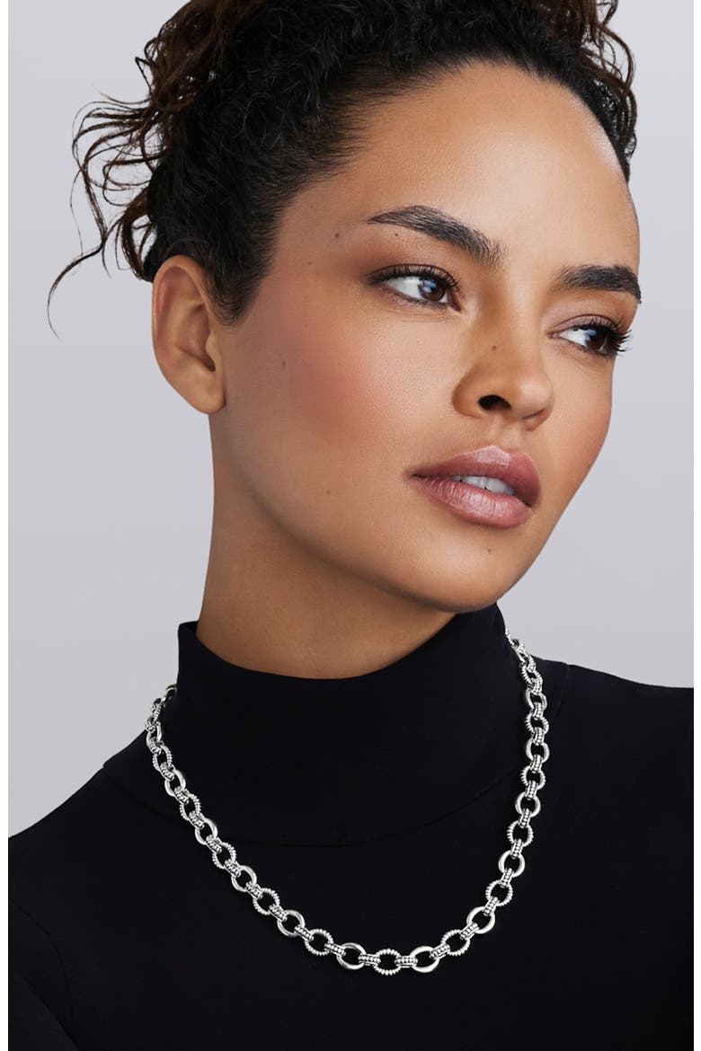 Signature Caviar Sterling Silver Fluted Oval Link Necklace, Alternate, color, SILVER