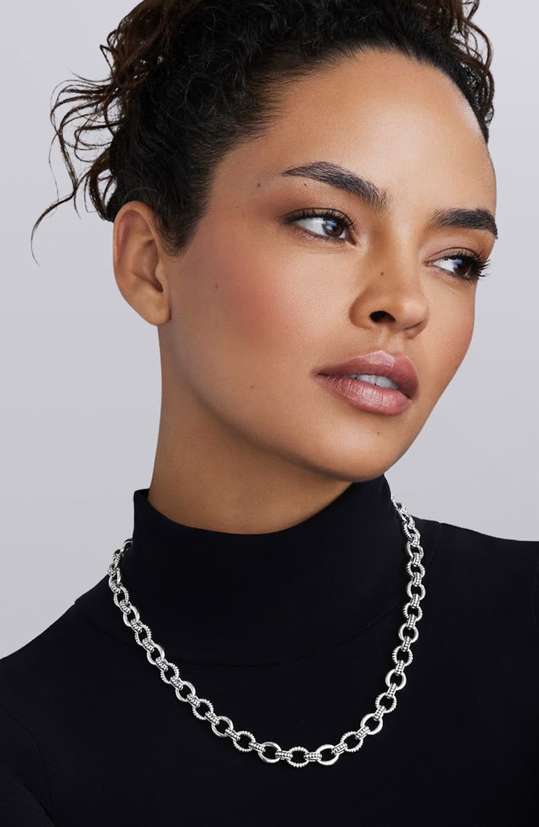 LAGOS Signature Caviar Sterling Silver Fluted Oval Link Necklace, Alternate, color, Silver