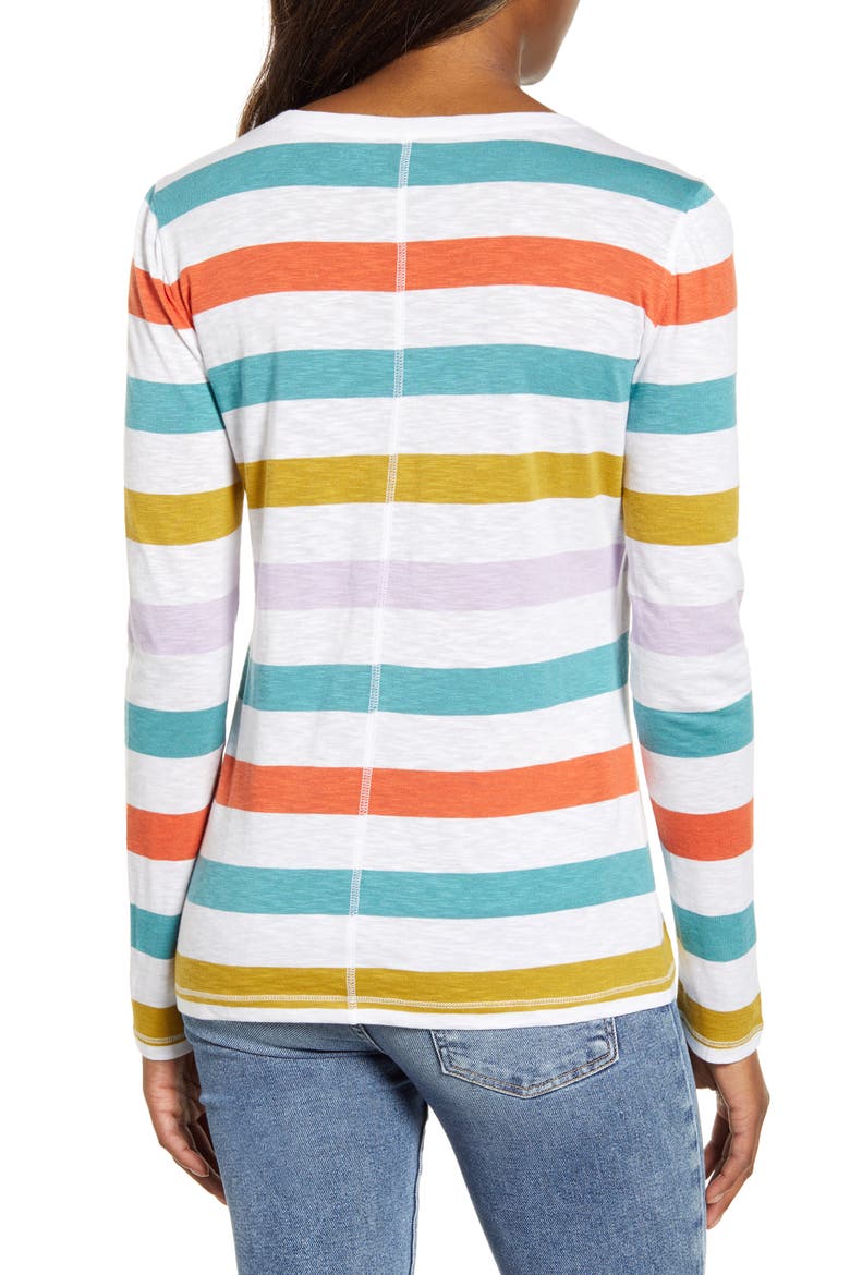 Long Sleeve Crewneck T-Shirt, Alternate, color, WHITE TEAL RAE STRIPE