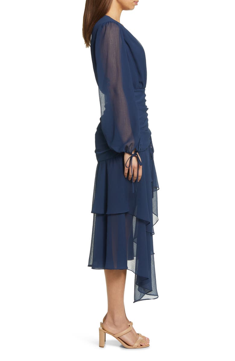 Ted Baker London Kiali Ruched Tie Long Sleeve Georgette Midi Dress, Alternate, color,