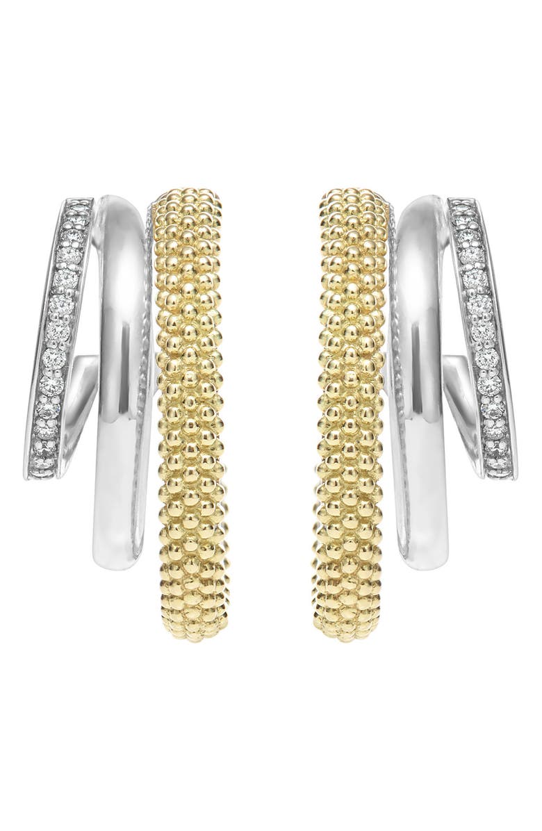 LAGOS Caviar Lux Pavé Diamond Hoop Earrings, Main, color, Two-Tone