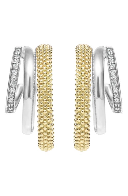 Lagos Two Tone Caviar Lux Three Ring Diamond Hoop Earrings, 0.16 Ct. T. W. In Two-tone