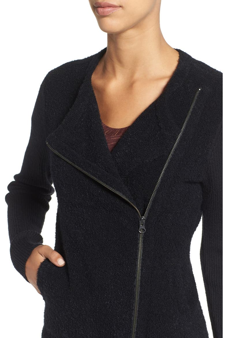 Mixed Knit Moto Sweater, Alternate, color, BLACK