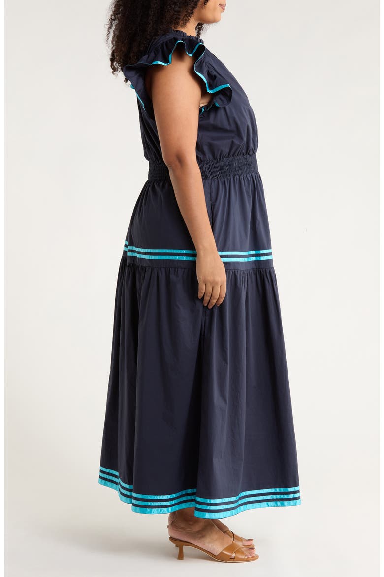 Solene Ruffle Cotton Maxi Dress, Alternate, color, NAVY
