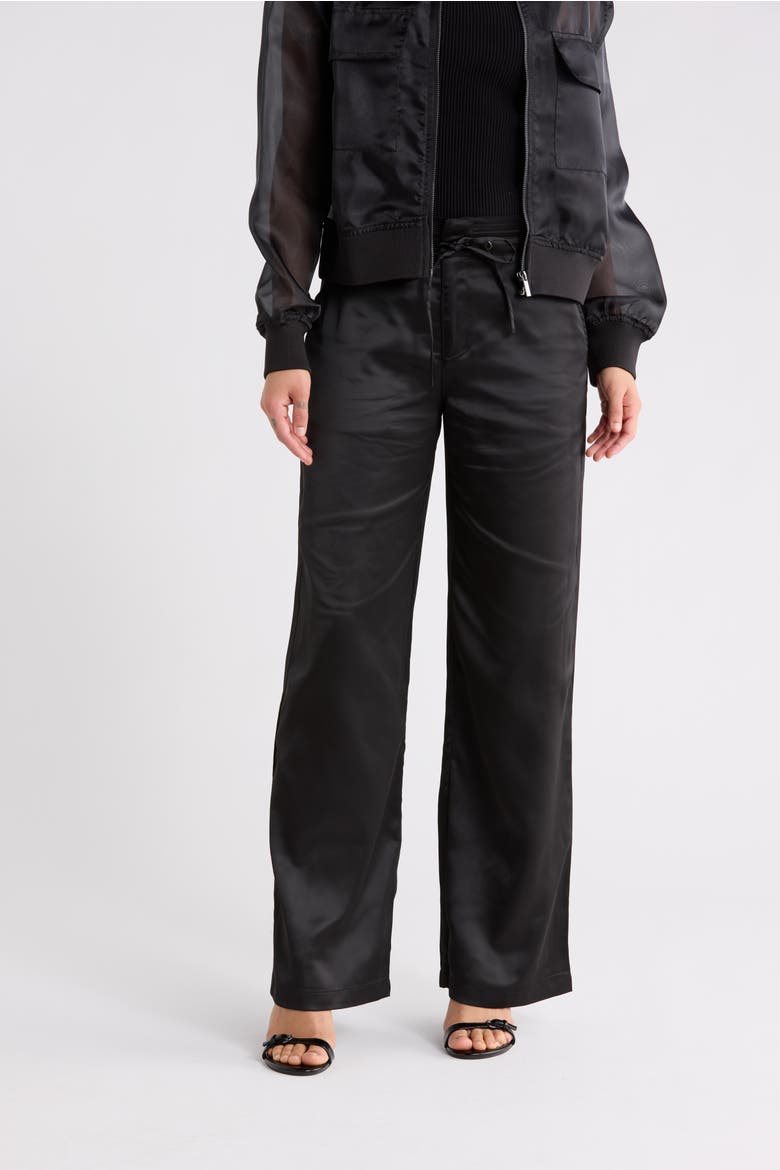 Drawstring Satin Pants, Main, color, BLACK