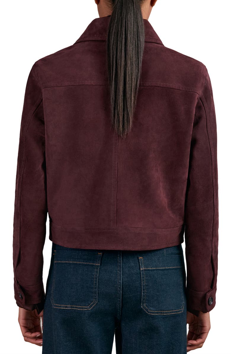 Reiss Sonny Crop Faux Suede Jacket, Alternate, color, Burgundy
