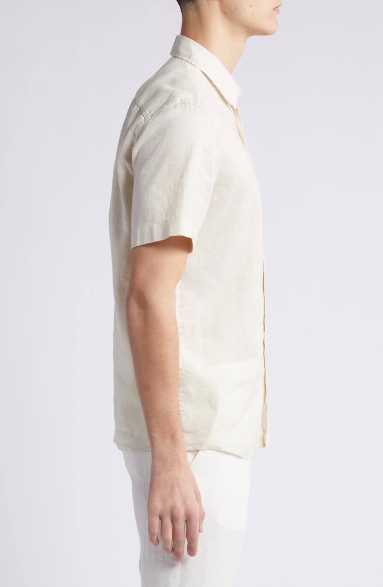BOSS Liam Slim Fit Solid Short Sleeve Linen Blend Button-Up Shirt, Alternate, color, 