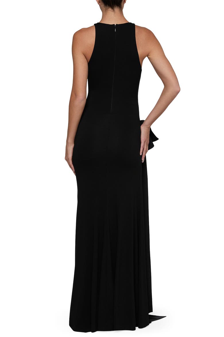 Frost Shirred Racerback Bow Gown, Alternate, color, BLACK