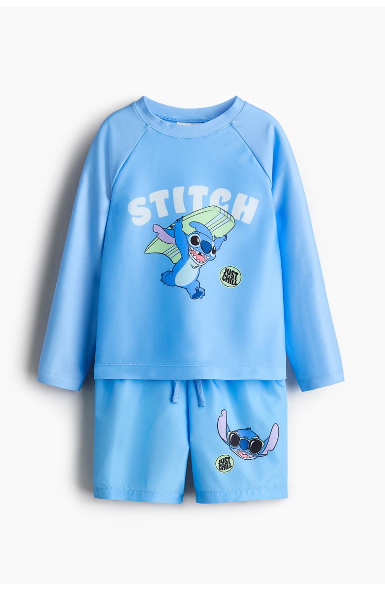 H&M Printed Swim Set, Main, color, Blue/Lilo & Stitch