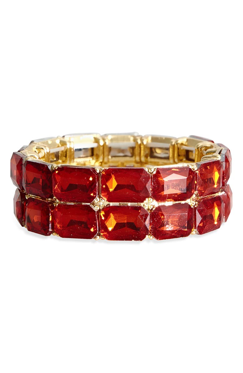 Cara Crystal Stacked Stretch Bracelet, Main, color, Red