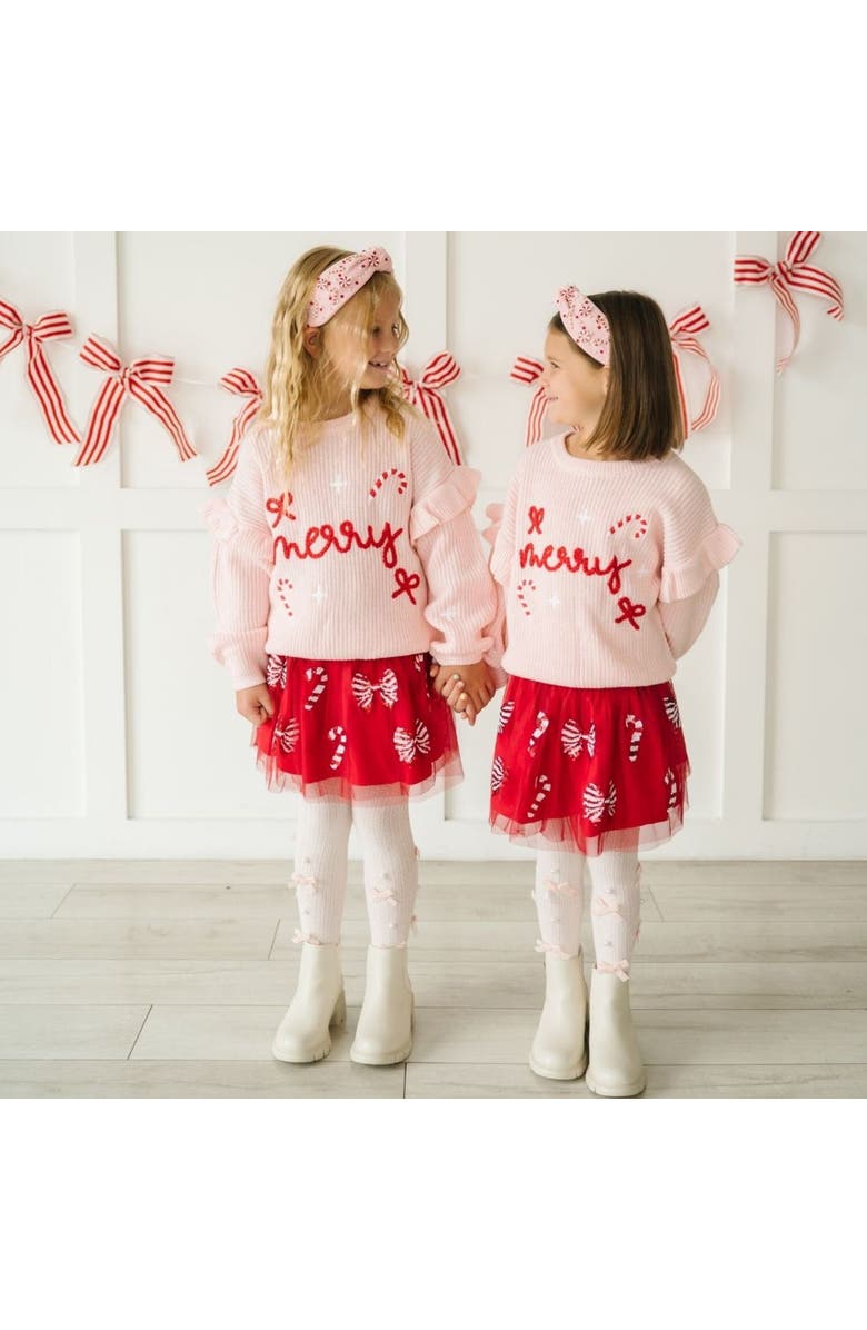 Sweet Wink Merry Bows Christmas Knit Sweater, Alternate, color, Ballet Pink