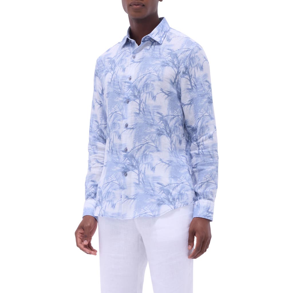 Bugatchi Men's Julian Printed Linen Sport Shirt In Steel