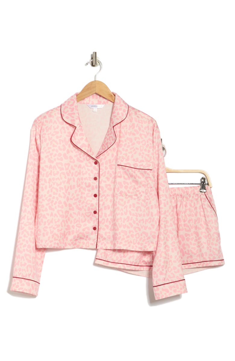 Honeydew Morning Dew Long Sleeve Satin Short Pajamas, Alternate, color, Pink Leopard