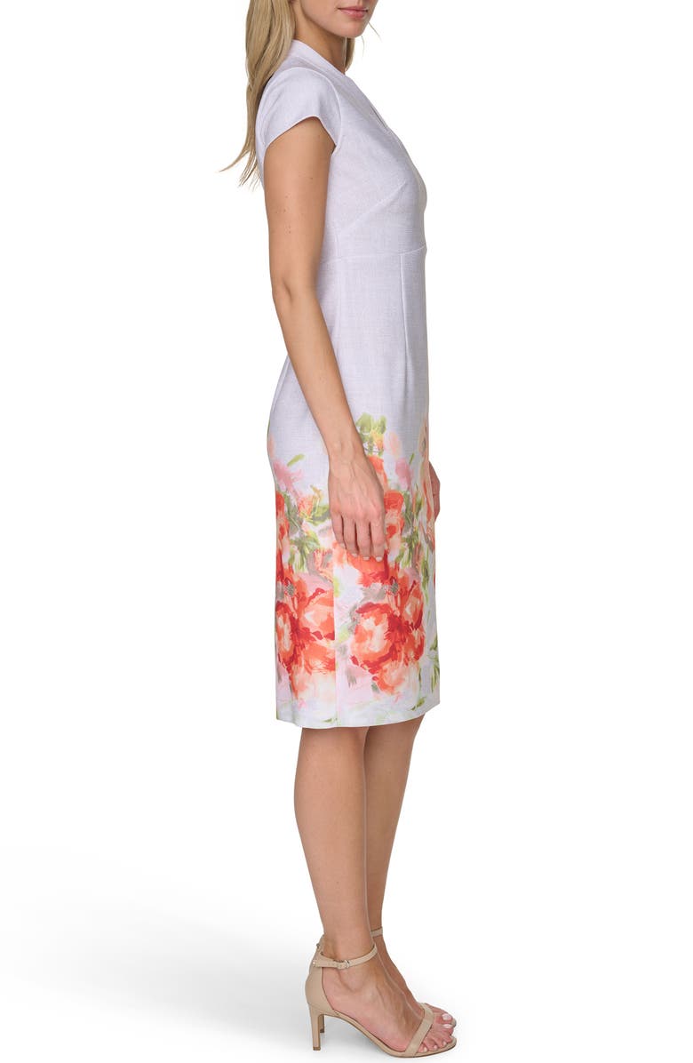 Calvin Klein Placed Floral Print Cap Sleeve Sheath Dress, Alternate, color, Starburst Multi