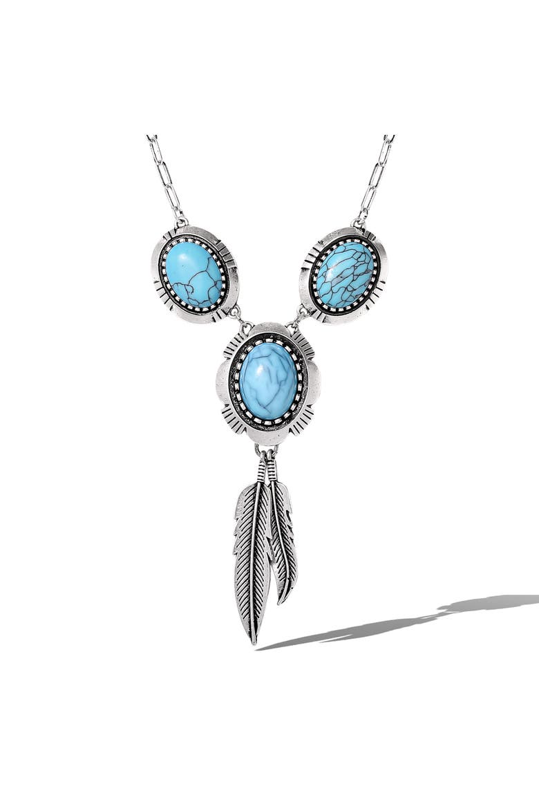 Feathers and Turquoise Necklace, Main, color, Antique Silver/Turquoise