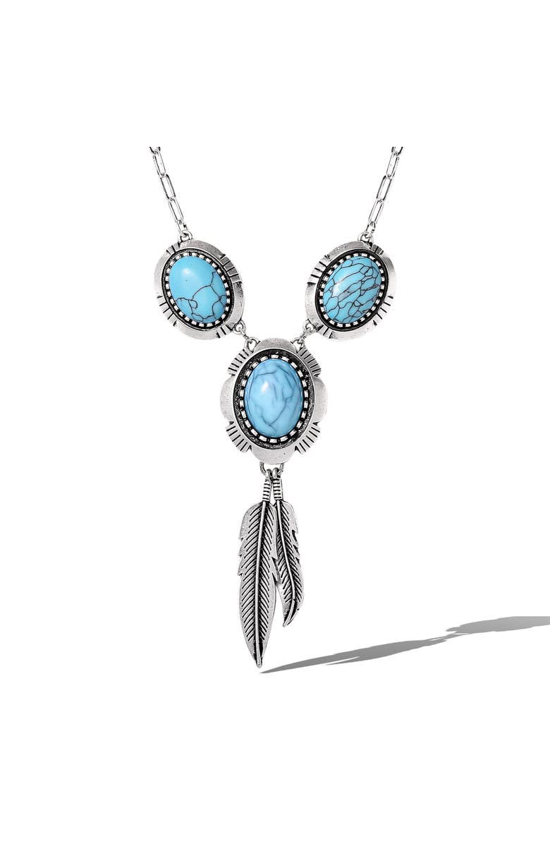 Jessica Simpson Feathers and Turquoise Necklace, Main, color, Antique Silver/Turquoise