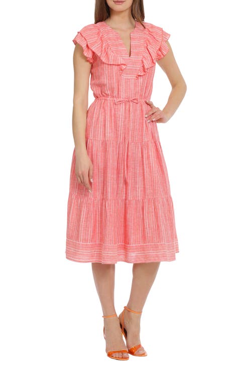 Metallic Stripe Linen Blend Midi Dress