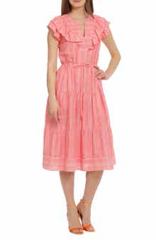 Metallic Stripe Linen Blend Midi Dress
