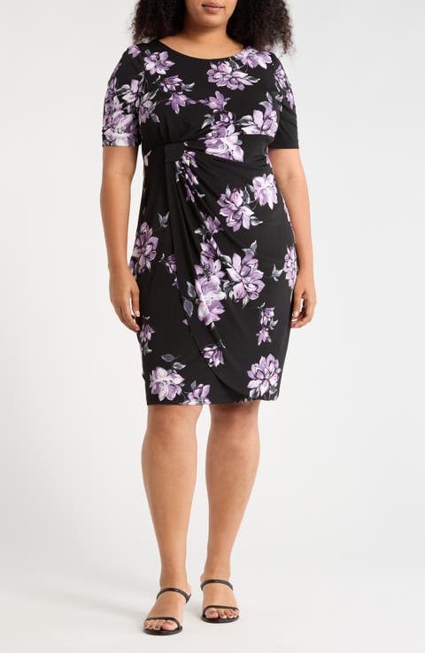 Floral Print Faux Wrap Dress (Plus)