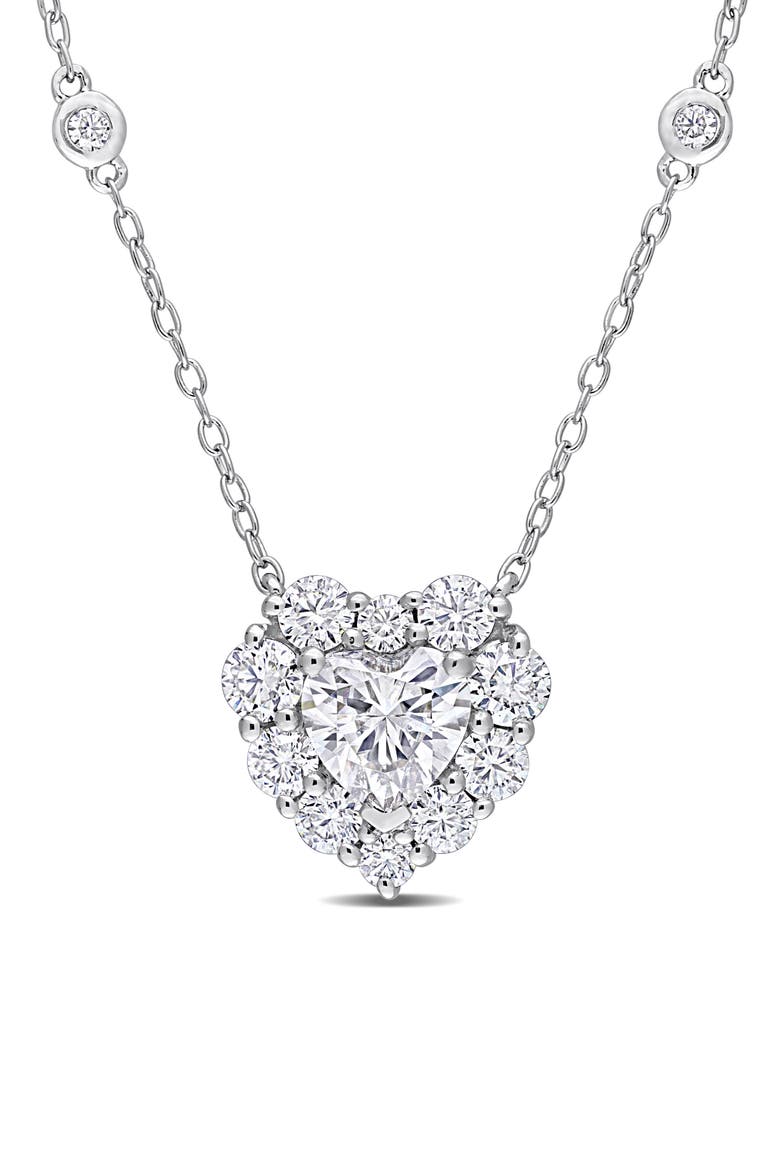 Sterling Silver Lab Created Moissanite Heart Pendant Necklace, Main, color, WHITE