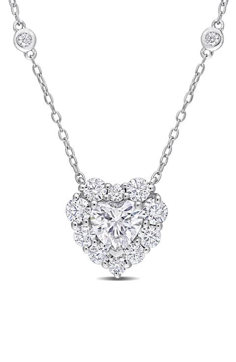 Sterling Silver Lab Created Moissanite Heart Pendant Necklace