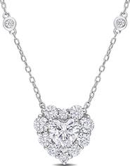 DELMAR Sterling Silver Lab Created Moissanite Heart Pendant Necklace