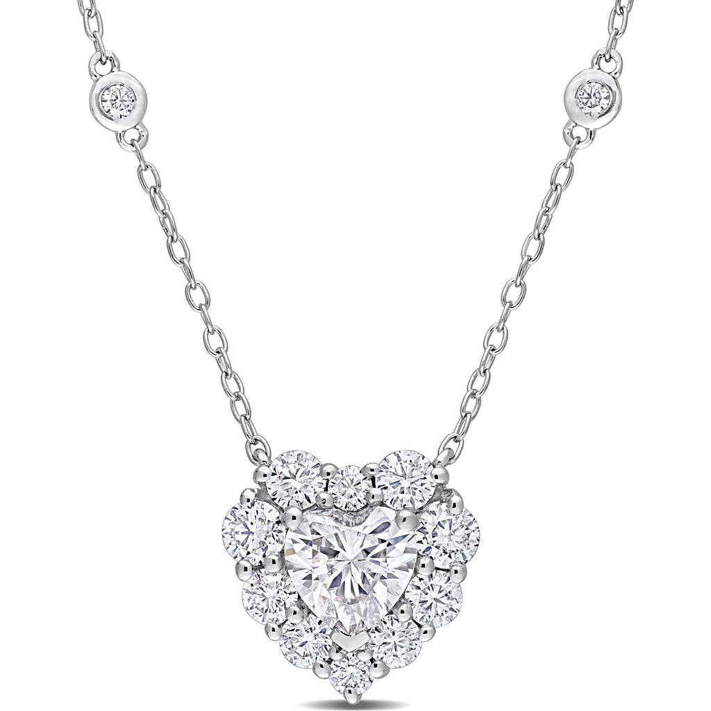 DELMAR Sterling Silver Lab Created Moissanite Heart Pendant Necklace in White at Nordstrom Rack