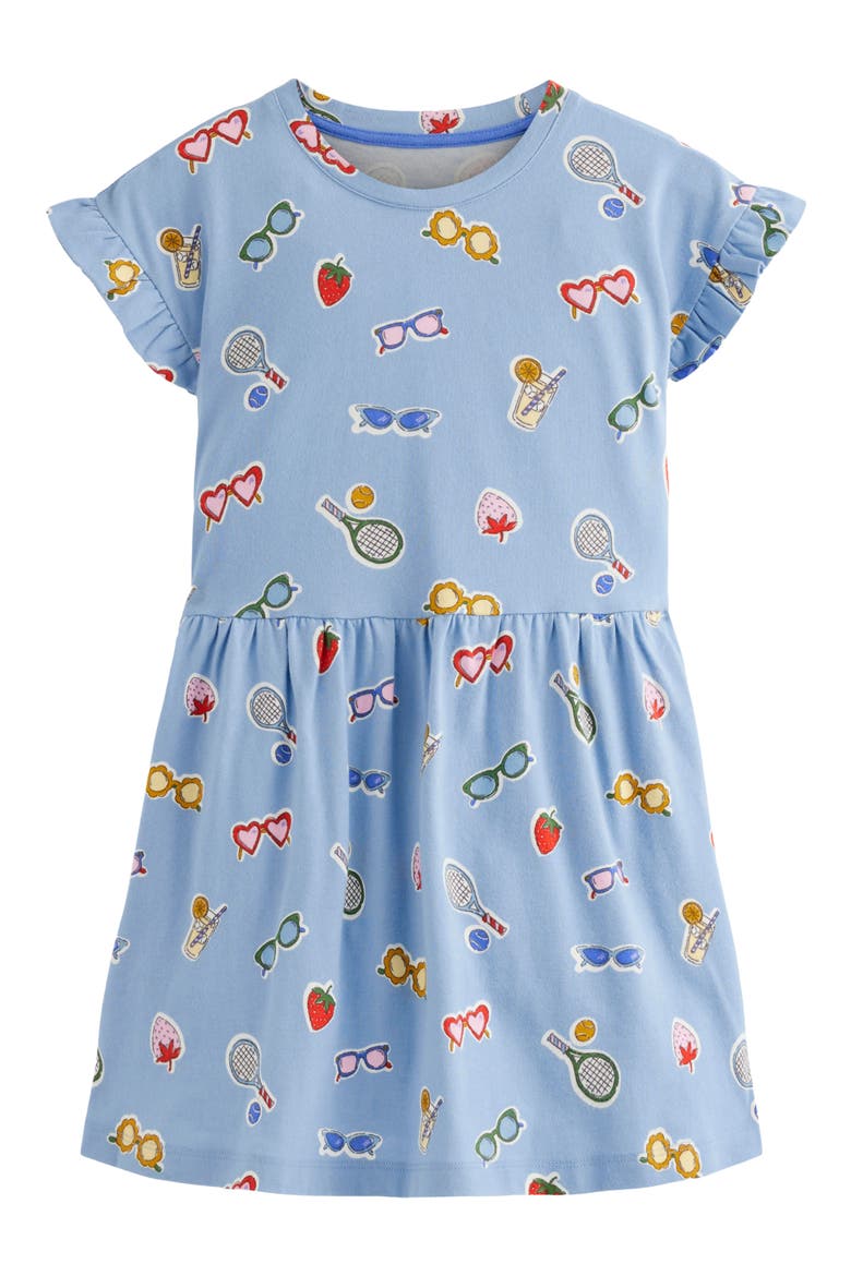 Kids' Print Cotton Jersey T-Shirt Dress, Main, color, GLACIER BLUE HOLIDAY PRINT
