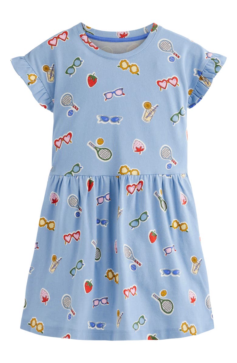 Mini Boden Kids' Print Cotton Jersey T-Shirt Dress, Main, color, Glacier Blue Holiday Print