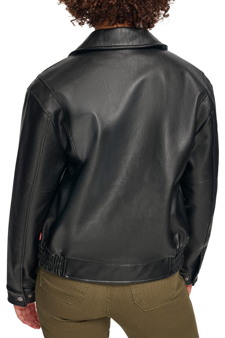 Faux Leather Bomber Jacket, Alternate, color, BLACK