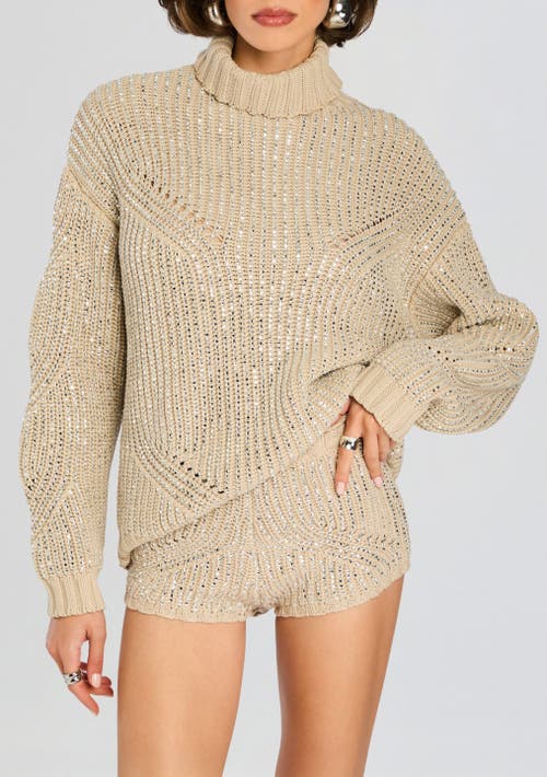 Retroféte Camden Embellished Turtleneck Sweater In Latte/silver