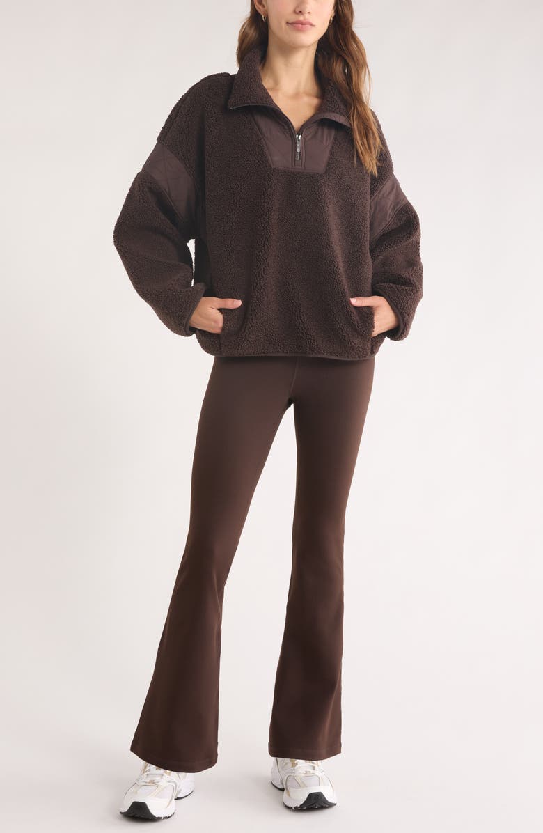 Zella Snowday Faux Shearling Quarter Zip Pullover, Alternate, color, Brown Mole