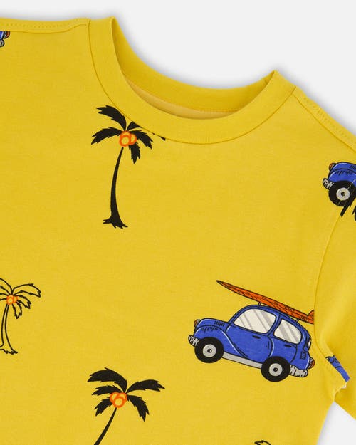 Deux Par Deux Boy's Printed Organic Cotton Tee Yellow And Blue Car In Yellow And Blue Car