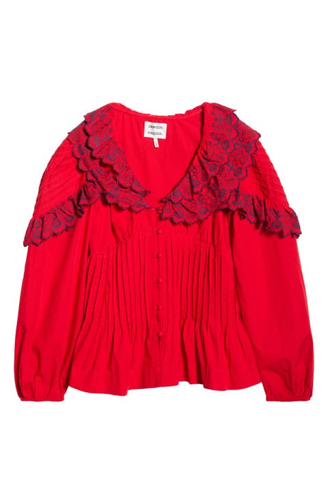 Caroline Embroidered Organic Cotton Peplum Top