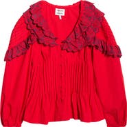 Damson Madder Caroline Embroidered Organic Cotton Peplum Top