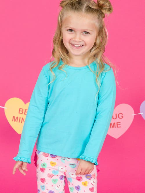 Rufflebutts Girls Knit Long Sleeve Ruffle Layering Tee In Bright Aqua