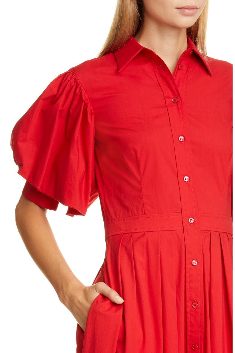 Puff Sleeve Shirtdress, Alternate, color, CRIMSON