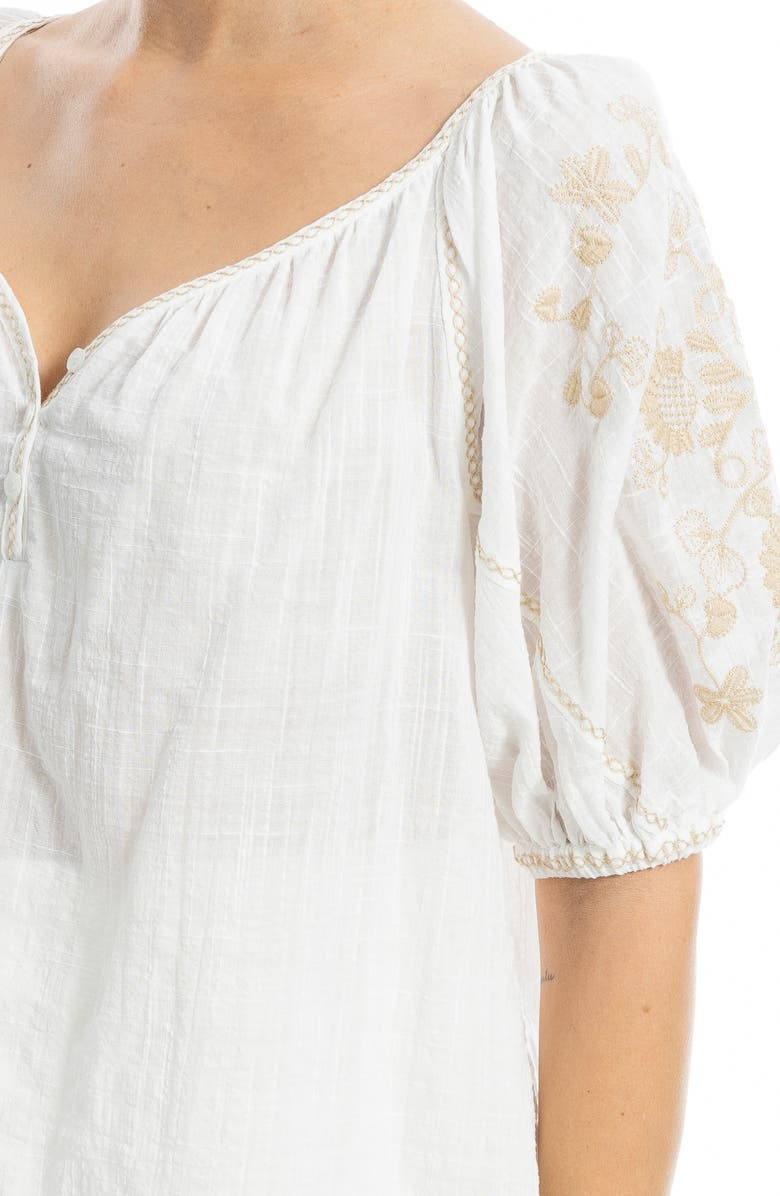 MAX STUDIO Embroidered Puff Sleeve Top, Alternate, color, White Khaki Sunflower