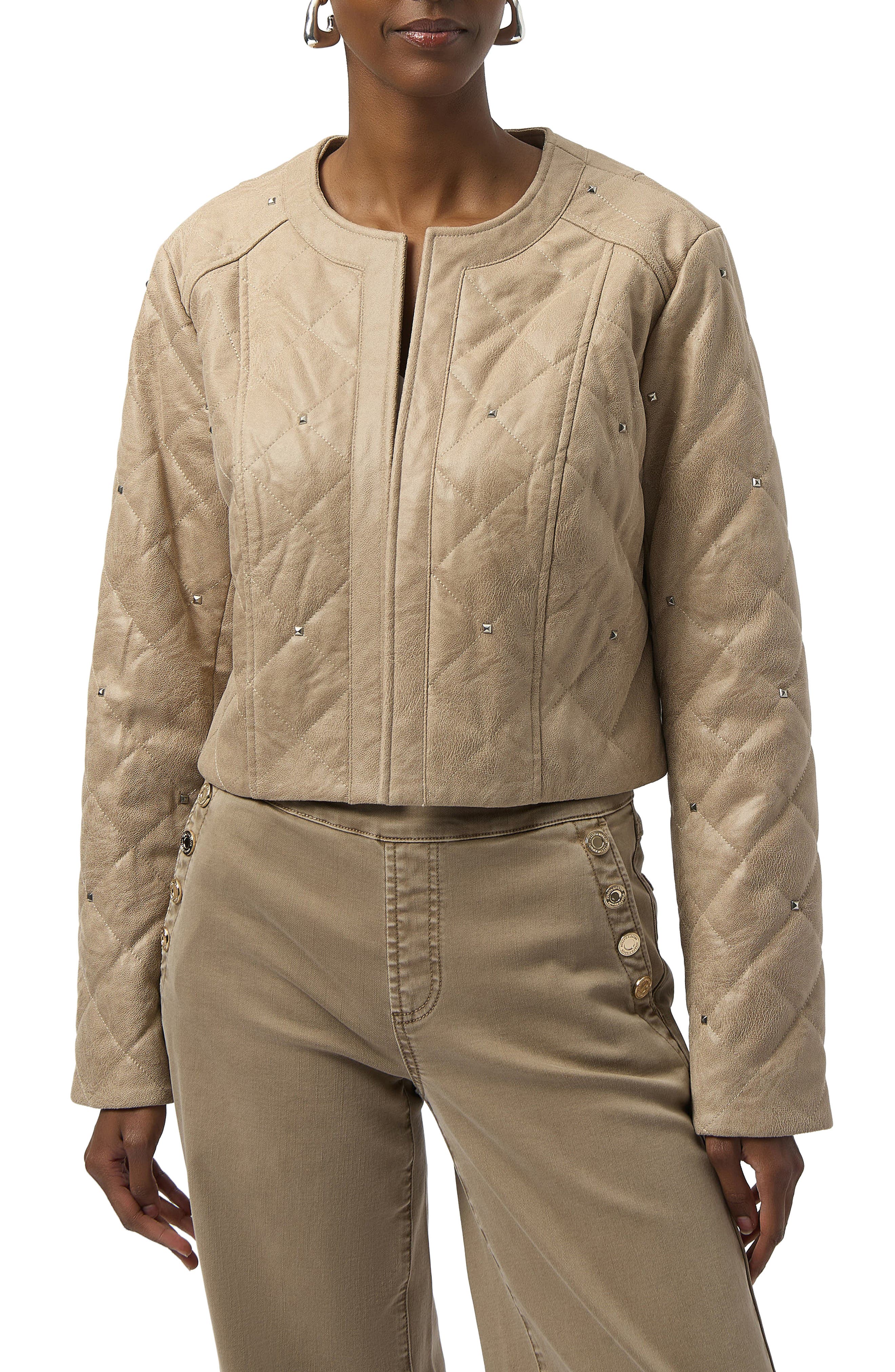 Studded Diamond Quilted Faux Suede Jacket
