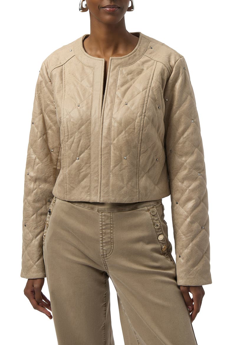 Studded Diamond Quilted Faux Suede Jacket, Main, color, FAWN