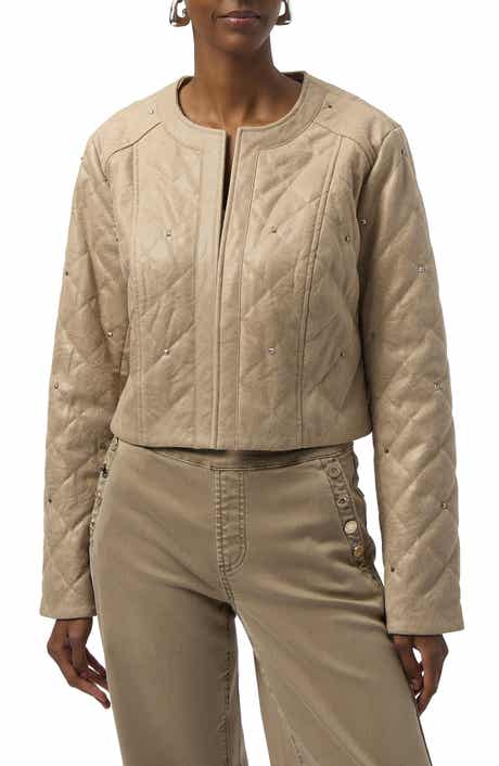 Studded Diamond Quilted Faux Suede Jacket